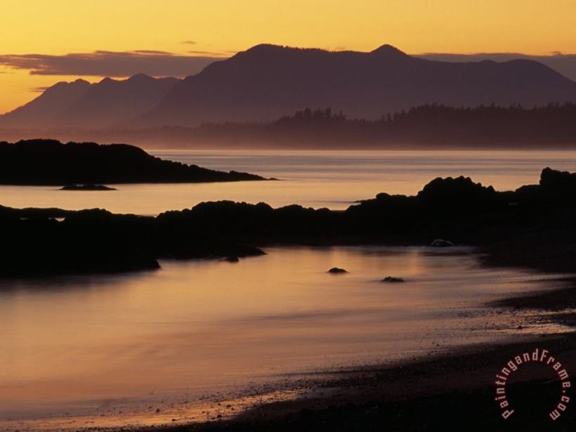 Raymond Gehman Sunset on The Mountains And Water at Long Beach on Vancouver Island Art Painting
