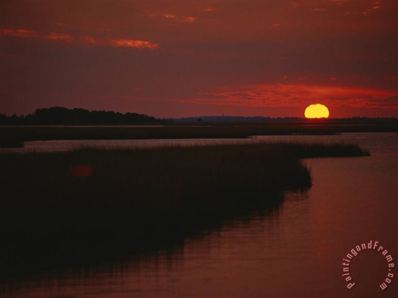 Sunset Over Assateague Channel with Cordgrass painting - Raymond Gehman Sunset Over Assateague Channel with Cordgrass Art Print