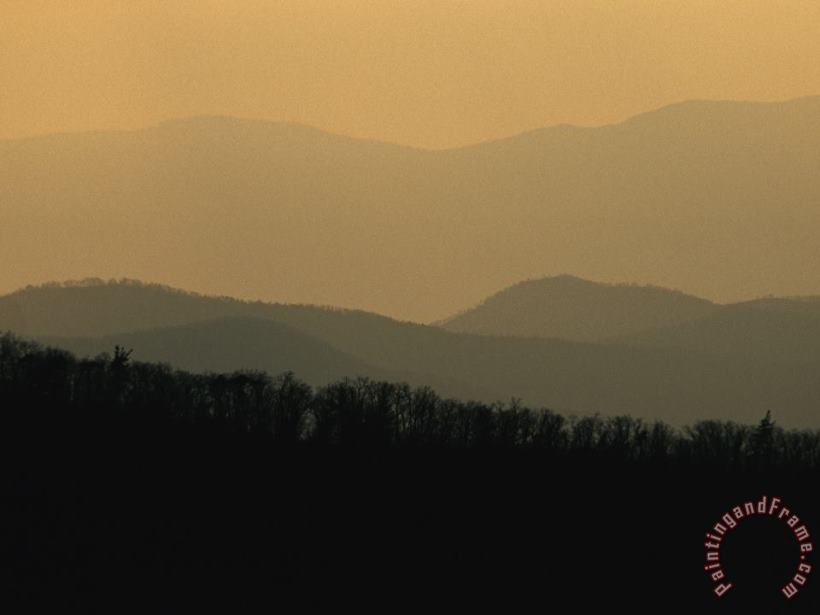 Sunset Over The Blue Ridge Mountains As Seen From Crescent Rock painting - Raymond Gehman Sunset Over The Blue Ridge Mountains As Seen From Crescent Rock Art Print