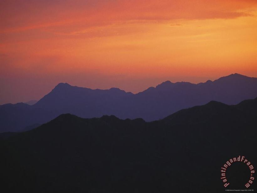 Raymond Gehman Sunset Silhouettes The Mountains Near The Mutinanyu Section of The Great Wall Art Print