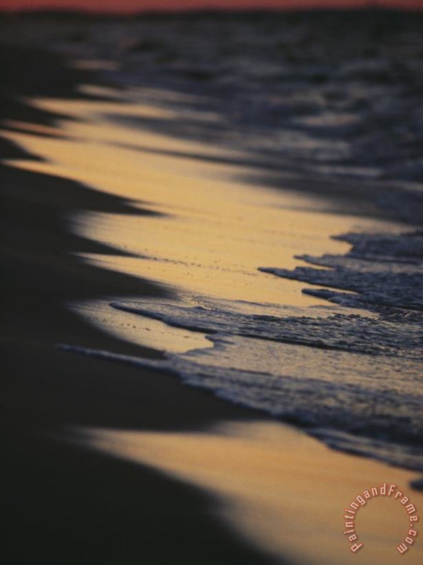 Raymond Gehman Surf Gently Lapping on a Sandy Beach at Twilight Art Painting