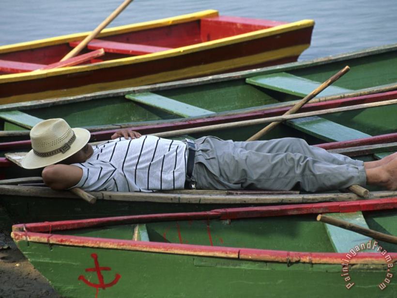 Raymond Gehman Tour Boat Guide Naps in Rowboats on Li River Guilin Guangxi China Art Painting