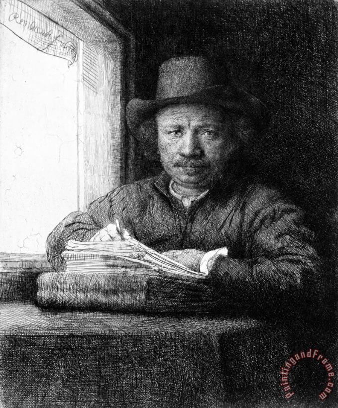 Rembrandt Drawing at a Window painting - Rembrandt Rembrandt Drawing at a Window Art Print
