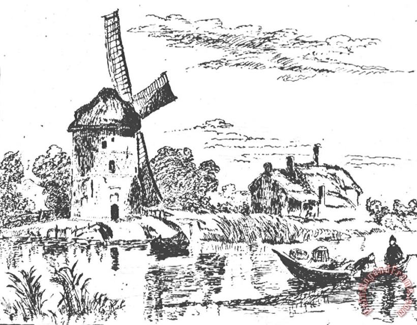 Rembrandt Mill Drawing painting - Rembrandt Rembrandt Mill Drawing Art Print