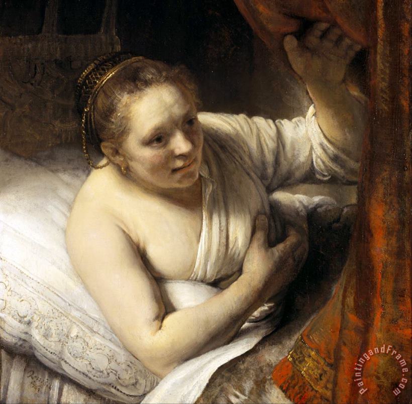 A Woman in Bed painting - Rembrandt Harmensz van Rijn A Woman in Bed Art Print