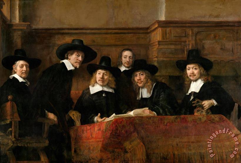 Rembrandt Harmensz van Rijn De Staalmeesters Het College Van Staalmeesters (waardijns) Van Het Amsterdamse Lakenbereidersgilde Art Print