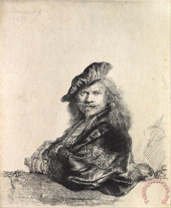 Rembrandt Harmensz van Rijn Self Portrait Leaning on a Stone Sill Art Painting