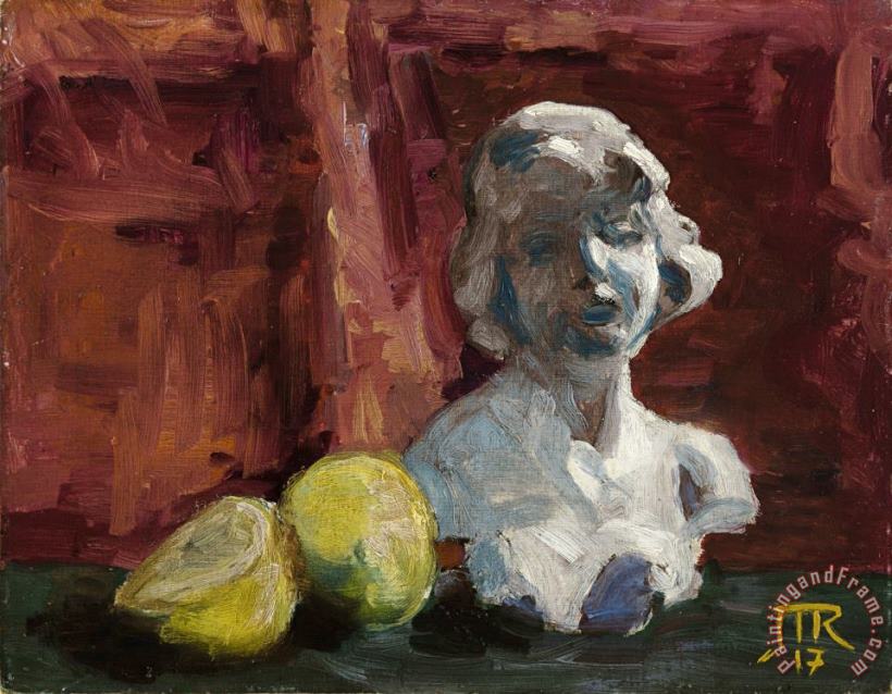 Buste En Platre Et Fruits painting - rene magritte Buste En Platre Et Fruits Art Print