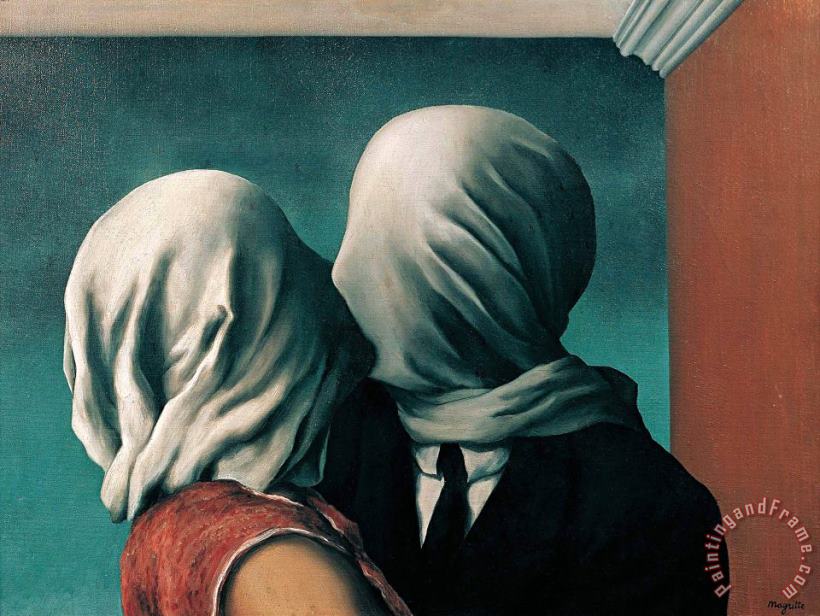 The Lovers 1928 painting - rene magritte The Lovers 1928 Art Print