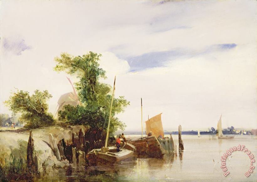 Richard Parkes Bonington Barges on a River Art Print