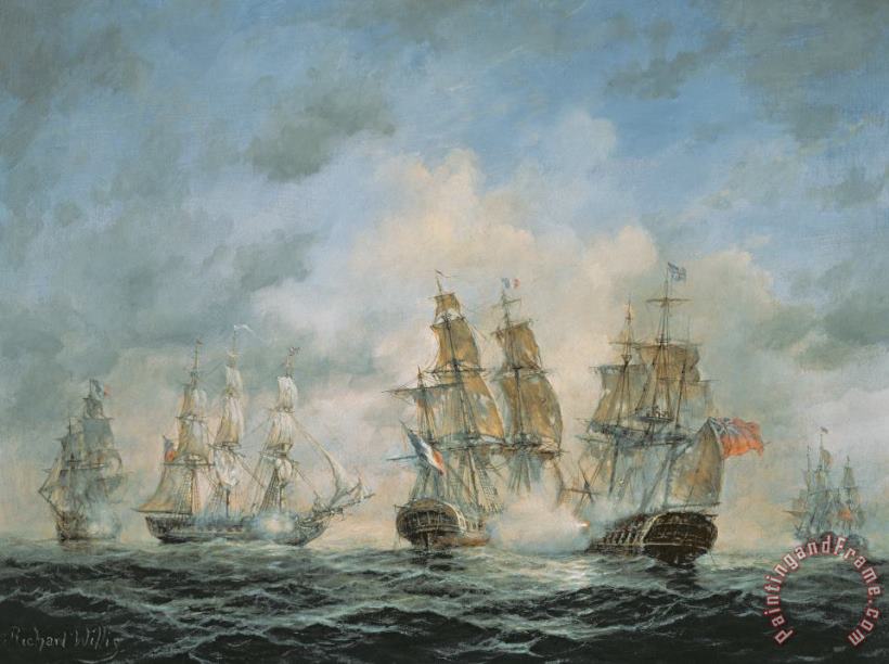 Richard Willis 19th Century Naval Engagement in Home Waters Art Painting