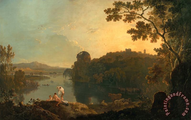 River scene- bathers and cattle painting - Richard Wilson River scene- bathers and cattle Art Print