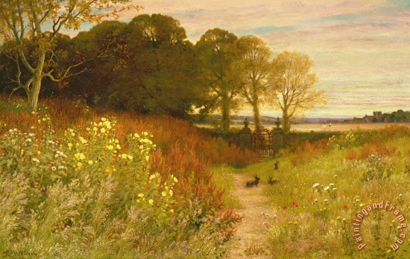 Landscape with Wild Flowers and Rabbits painting - Robert Collinson Landscape with Wild Flowers and Rabbits Art Print