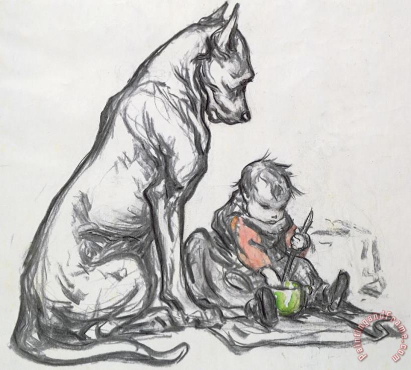 Robert Noir Dog And Child Art Painting