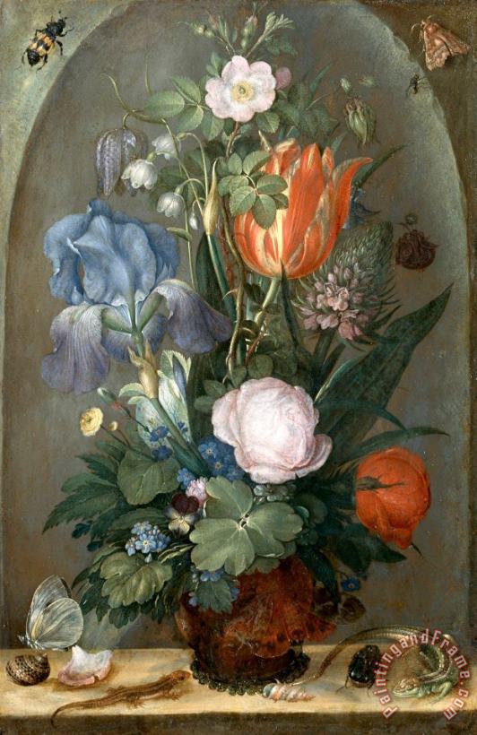 Roelant Savery Flower Still Life with Two Lizards Art Painting