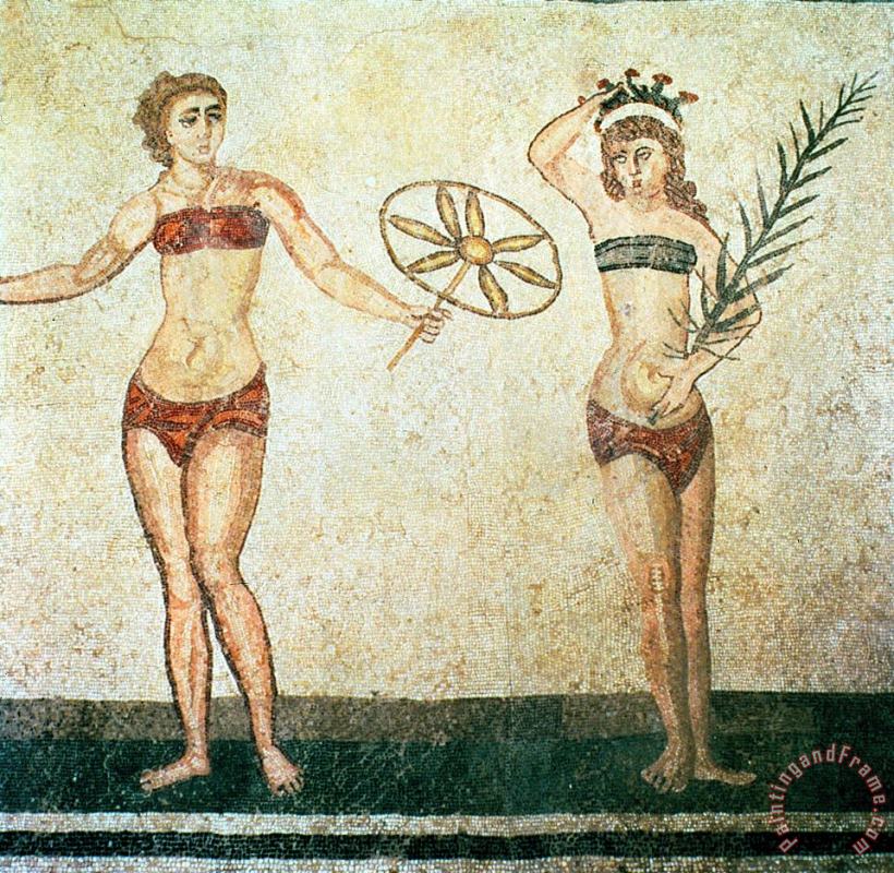Women in bikinis from the Room of the Ten Dancing Girls painting - Roman School Women in bikinis from the Room of the Ten Dancing Girls Art Print