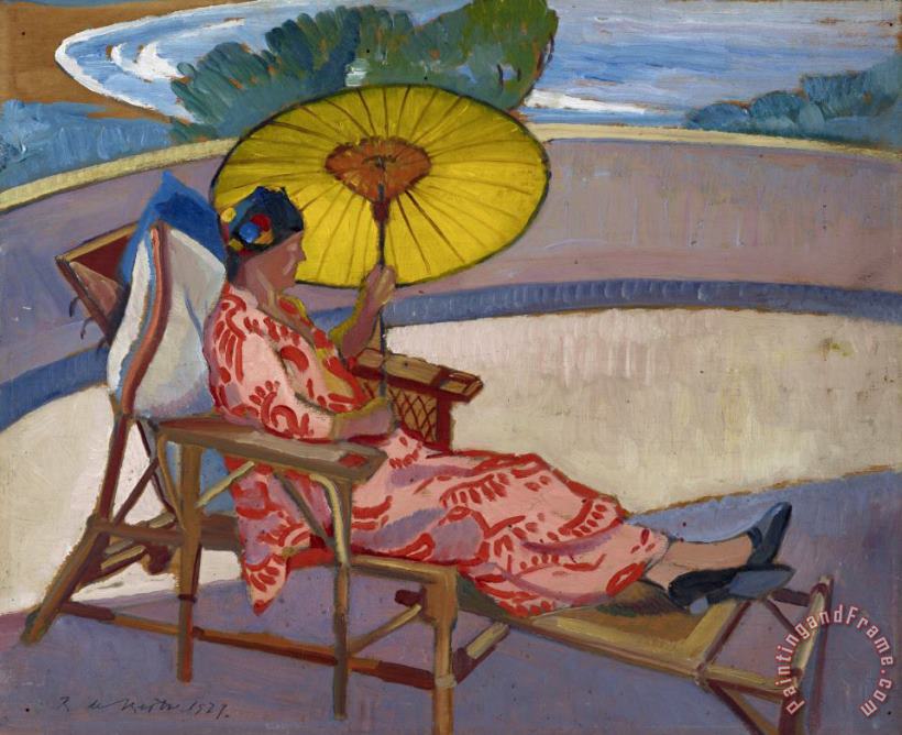 Woman with Parasol at Palm Beach painting - Roy de Maistre Woman with Parasol at Palm Beach Art Print