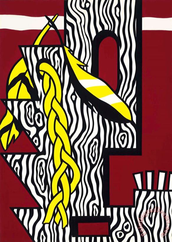 Head with Braid And Feathers, 1979 painting - Roy Lichtenstein Head with Braid And Feathers, 1979 Art Print
