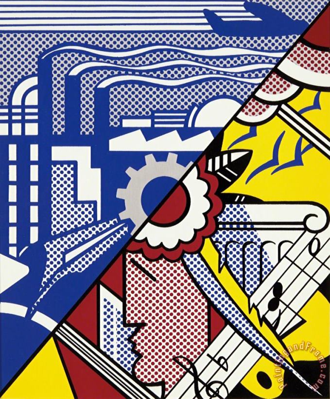 Industry And The Arts, 1969 painting - Roy Lichtenstein Industry And The Arts, 1969 Art Print