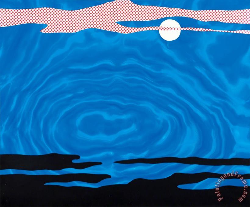 Moonscape #6, 1965 painting - Roy Lichtenstein Moonscape #6, 1965 Art Print