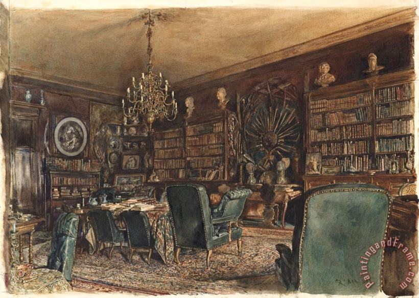 The Library in The Apartment of Count Lanckoronski in Vienna, Riemergasse 8 painting - Rudolf von Alt The Library in The Apartment of Count Lanckoronski in Vienna, Riemergasse 8 Art Print