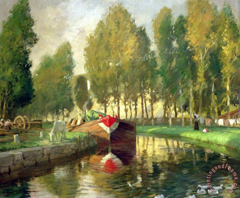 Barge on a River Normandy painting - Rupert Charles Wolston Bunny Barge on a River Normandy Art Print