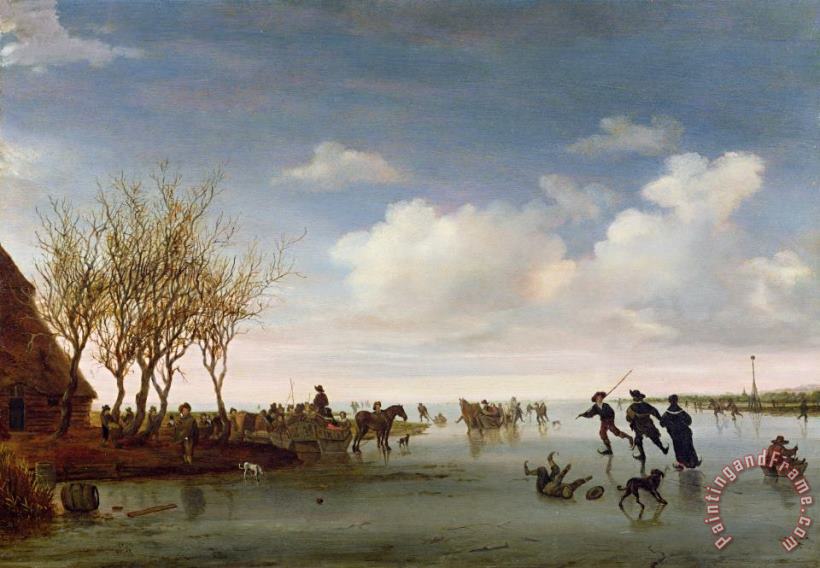 Dutch landscape with Skaters painting - Salomon van Ruysdael Dutch landscape with Skaters Art Print