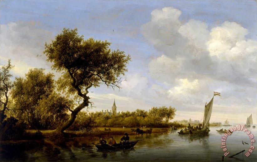 Salomon van Ruysdael River Landscape with a Church in The Distance Art Painting