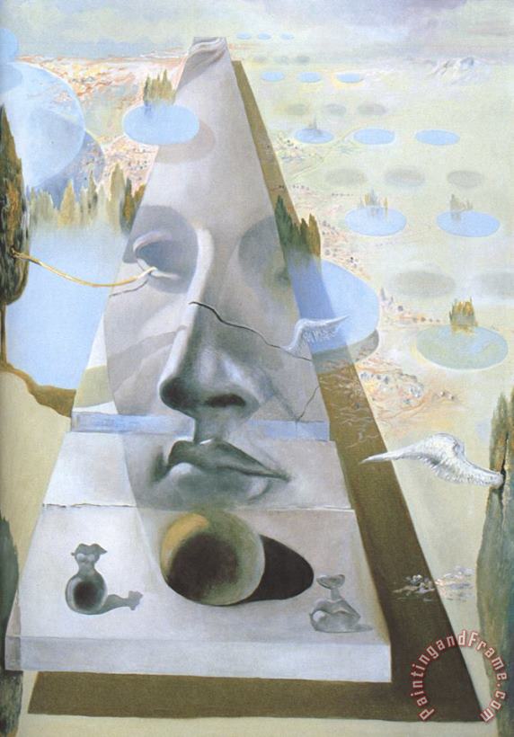 Apparition of The Visage of Aphrodite of Cnidos in a Landscape painting - Salvador Dali Apparition of The Visage of Aphrodite of Cnidos in a Landscape Art Print