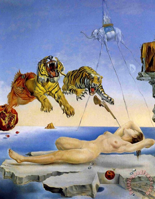 Dream Caused by The Flight of a Bee Around a Pomegranate One Second Before Awakening painting - Salvador Dali Dream Caused by The Flight of a Bee Around a Pomegranate One Second Before Awakening Art Print