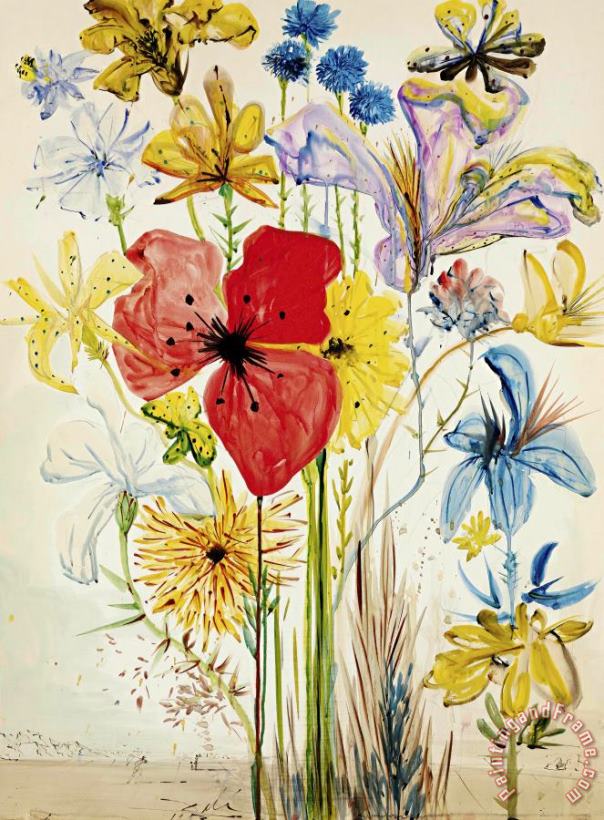 Salvador Dali Fleurs D'ete Dans Un Paysage Surrealiste, 1953 Art Painting