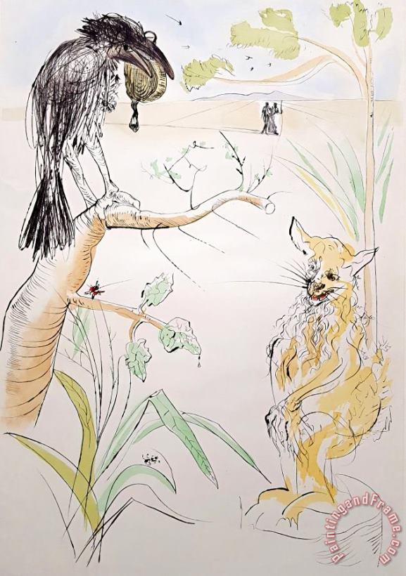 Salvador Dali Le Corbeau Et Le Renard (the Raven And The Fox), 1974 Art Painting