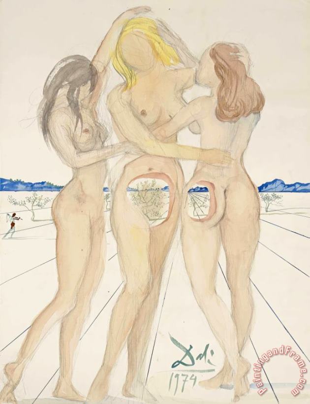 Les Trois Graces, 1974 painting - Salvador Dali Les Trois Graces, 1974 Art Print