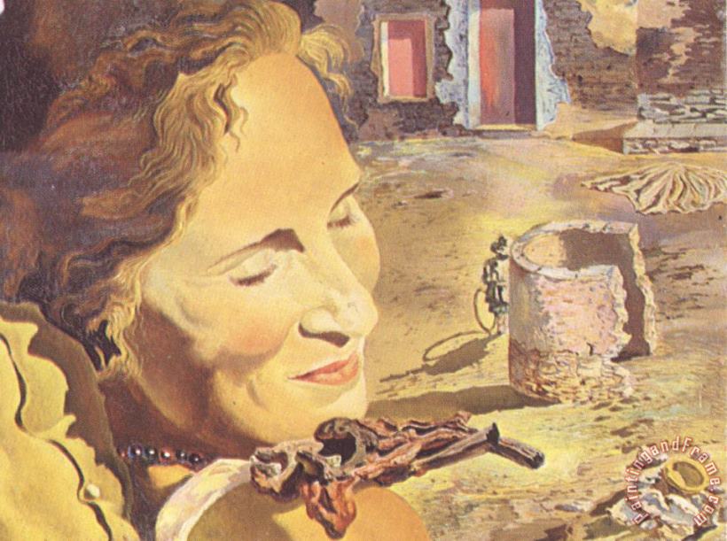 Portrait of Gala with Two Lamb Chops Balanced on Her Shoulder painting - Salvador Dali Portrait of Gala with Two Lamb Chops Balanced on Her Shoulder Art Print