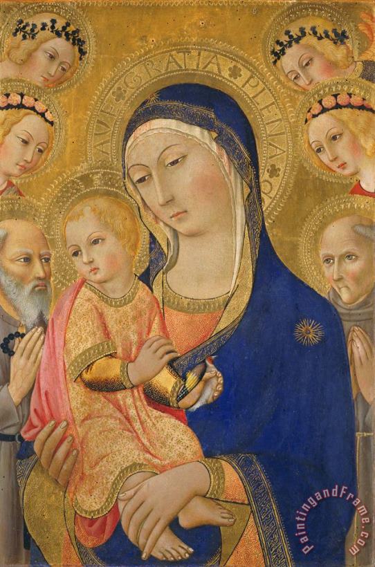 Sano di Pietro Madonna And Child With Saint Jerome Saint Bernardino And Angels Art Painting
