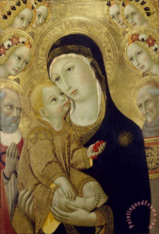 Virgin And Child with Saints Jerome And Bernardino of Siena And Six Angels painting - Sano di Pietro Virgin And Child with Saints Jerome And Bernardino of Siena And Six Angels Art Print
