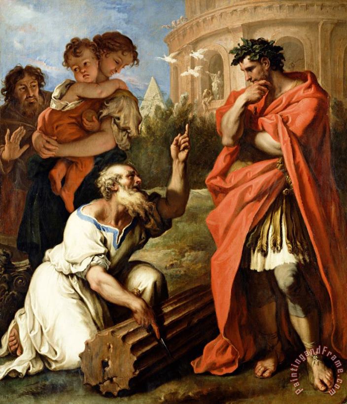 Tarquin The Elder Consulting Attius Navius painting - Sebastiano Ricci Tarquin The Elder Consulting Attius Navius Art Print
