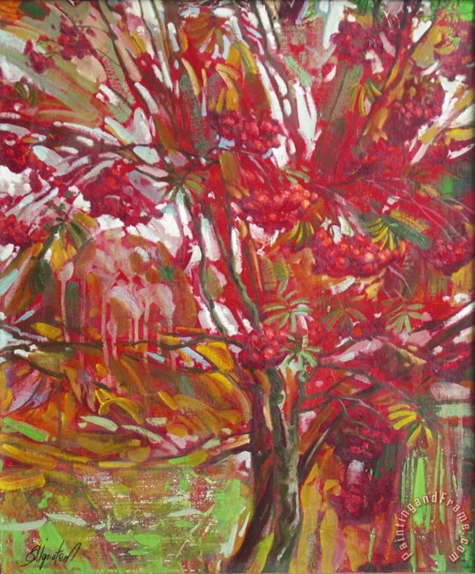 Rowan tree painting - Sergey Ignatenko Rowan tree Art Print