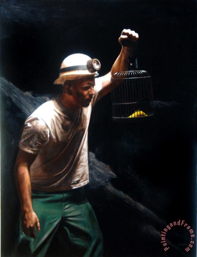 The Miner And The Canary painting - Shaun Downey The Miner And The Canary Art Print