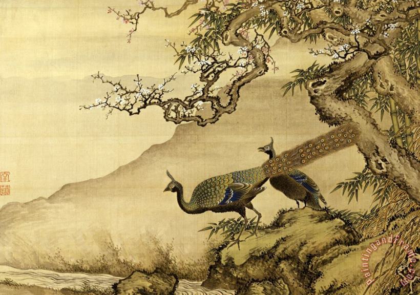 Shen Nanpin Album of Birds And Animals (peacocks) Art Print