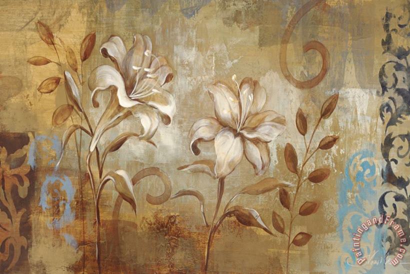 Flowers on Silver I painting - Silvia Vassileva Flowers on Silver I Art Print