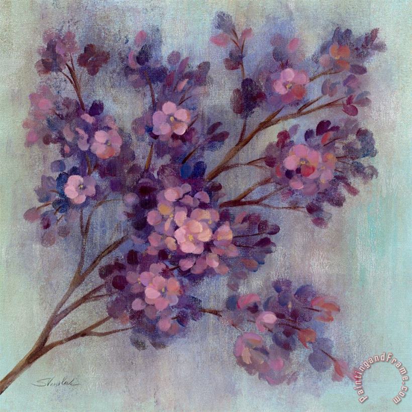 Twilight Cherry Blossoms I painting - Silvia Vassileva Twilight Cherry Blossoms I Art Print