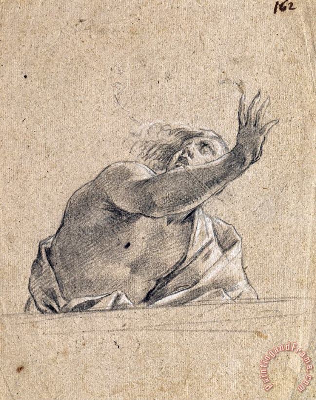 Simon Vouet Man with Raised Arm Behind a Parapet Art Painting