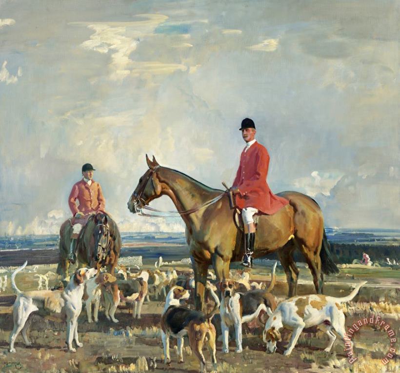The Seventh Earl of Bathurst, M.f.h. of The V.w.h. with Will Boore, Huntsman painting - Sir Alfred James Munnings The Seventh Earl of Bathurst, M.f.h. of The V.w.h. with Will Boore, Huntsman Art Print