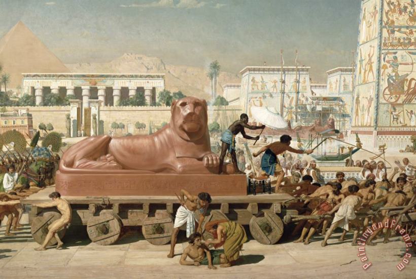 Statue of Sekhmet being transported  detail of Israel in Egypt painting - Sir Edward John Poynter Statue of Sekhmet being transported  detail of Israel in Egypt Art Print