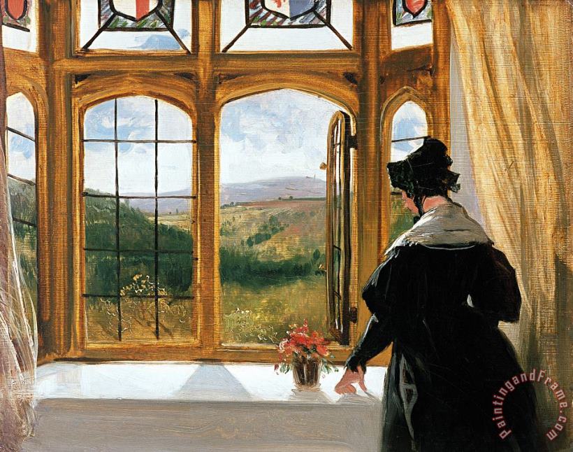 Duchess of Abercorn looking out of a window painting - Sir Edwin Landseer Duchess of Abercorn looking out of a window Art Print
