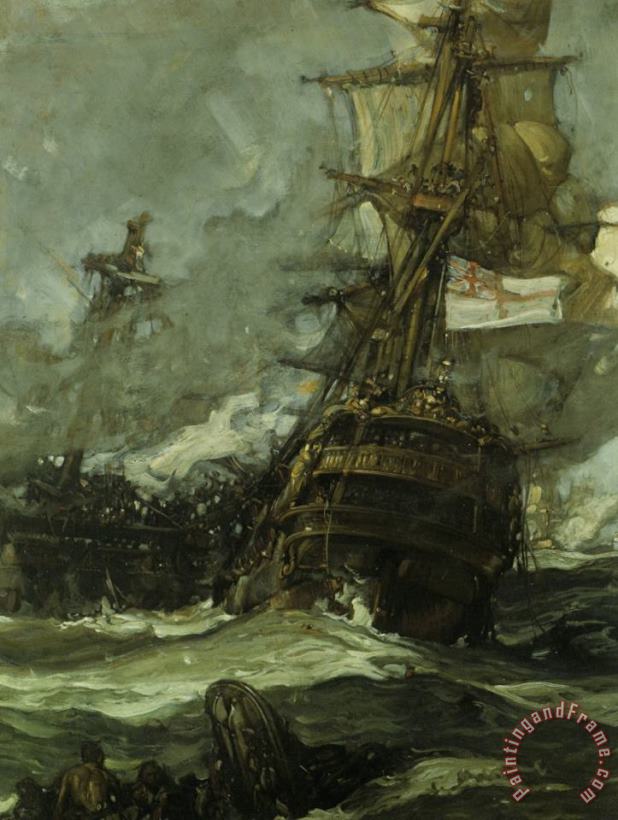 Sir Frank Brangwyn, R.a The Brunswick Caught Anchors with Her Enemy Art Print