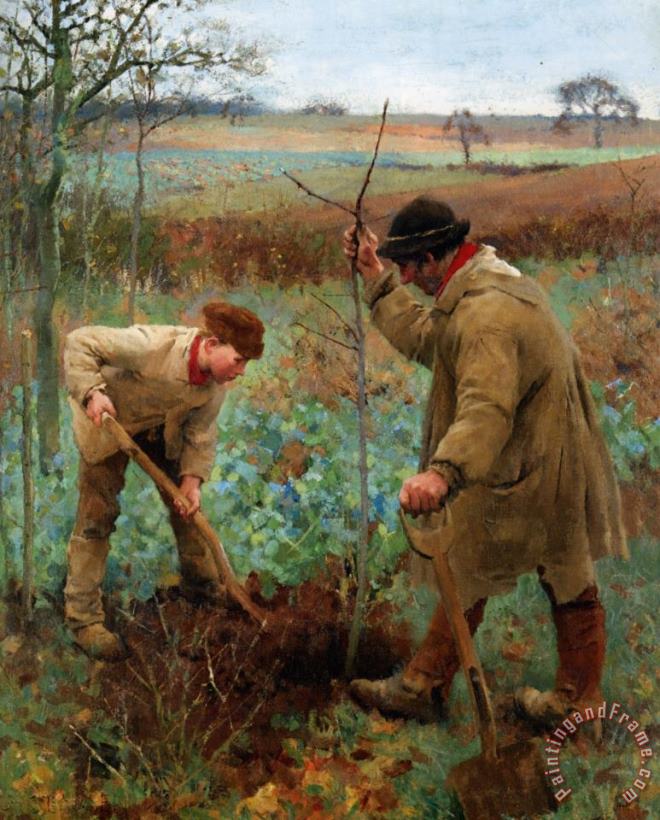 Sir George Clausen Planting a Tree Art Painting