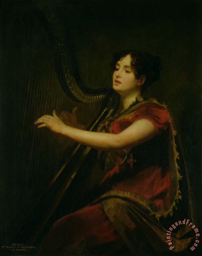 Sir Henry Raeburn The Marchioness of Northampton Playing a Harp Art Painting