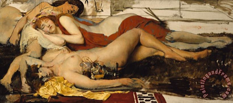 Exhausted Maenides painting - Sir Lawrence Alma-Tadema Exhausted Maenides Art Print
